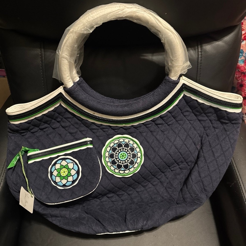Vera Bradley Navy Quilted Tote with Embroidered Accents